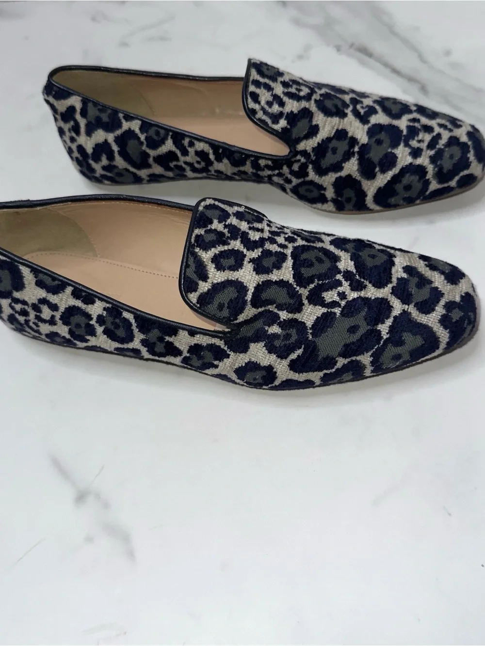 J Crew Georgie Blue Gray Leopard Animal Loafer Ballet Flats Size 7